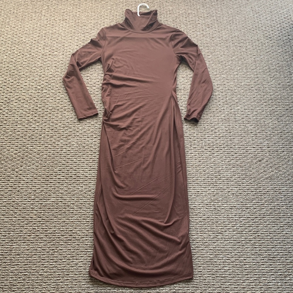 Classy Brown Turtleneck Bodycon Dress